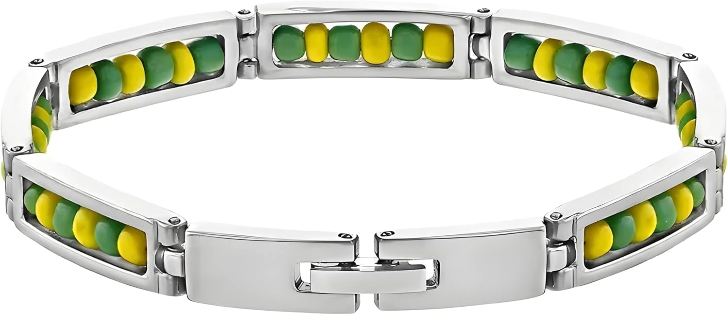 Stainless Steel Jewelry Green and Yellow Color Orula Bracelet Mix Beads Unisex Shango Ochun Bangle For Women 2