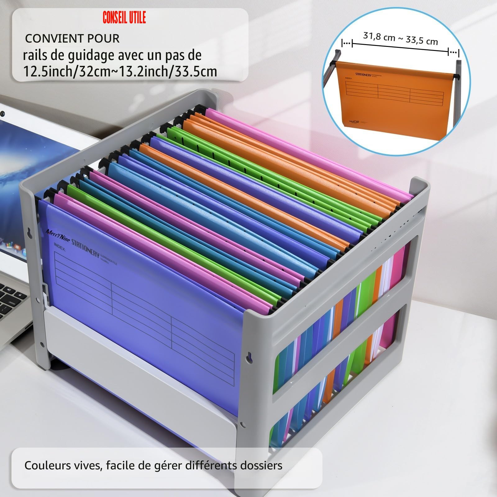 MerryNine Lot de 15 dossiers suspendus en polypropylène avec onglets et inserts de carte pour l'école, la maison, le travail et le bureau