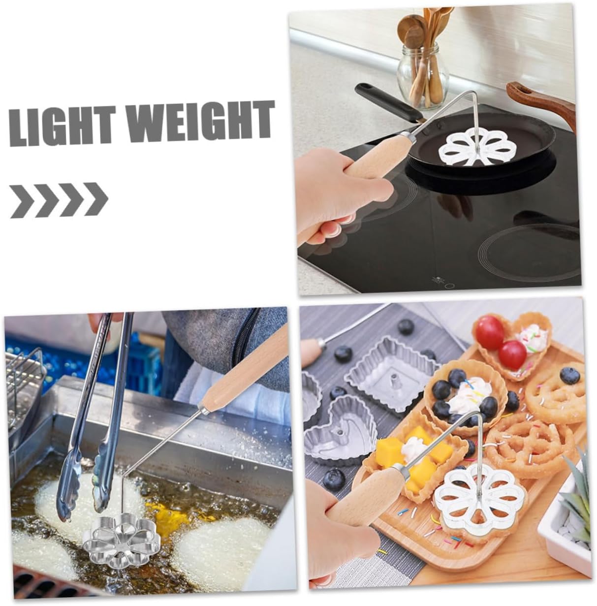 Nonstick Flower Frying Mold with Handle for Diy Fried Snacks Includes for Making Biscuit Rings Shrimp Cakes and Radish Cakes