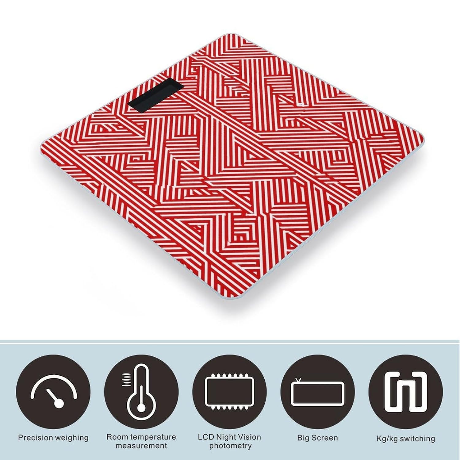 Red Stripes Maze Digital Body Weight Scale LCD Backlight Display for Bathroom Gym