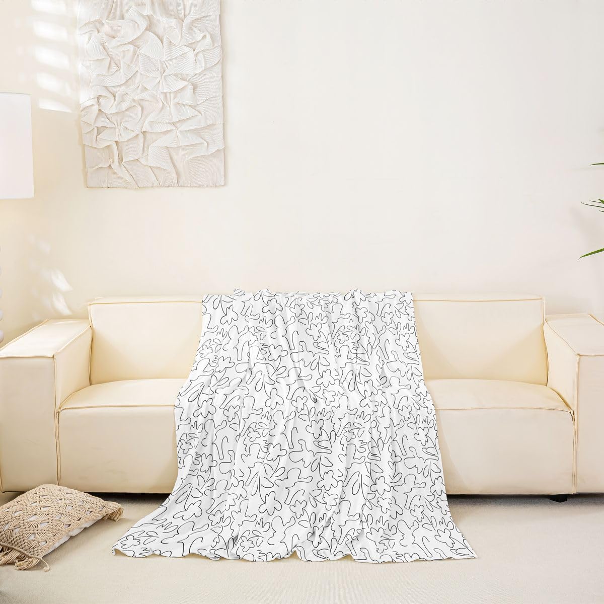 Homewish Pokrowiec na kanapę boho dla zwierząt domowych, abstrakcyjne pokrowce na kanapę w paski, na 2 poduszki, na sofę, sztuka liniowa, kwiatowe paski, narzuta na sofę, biały, czarny, narzuta na