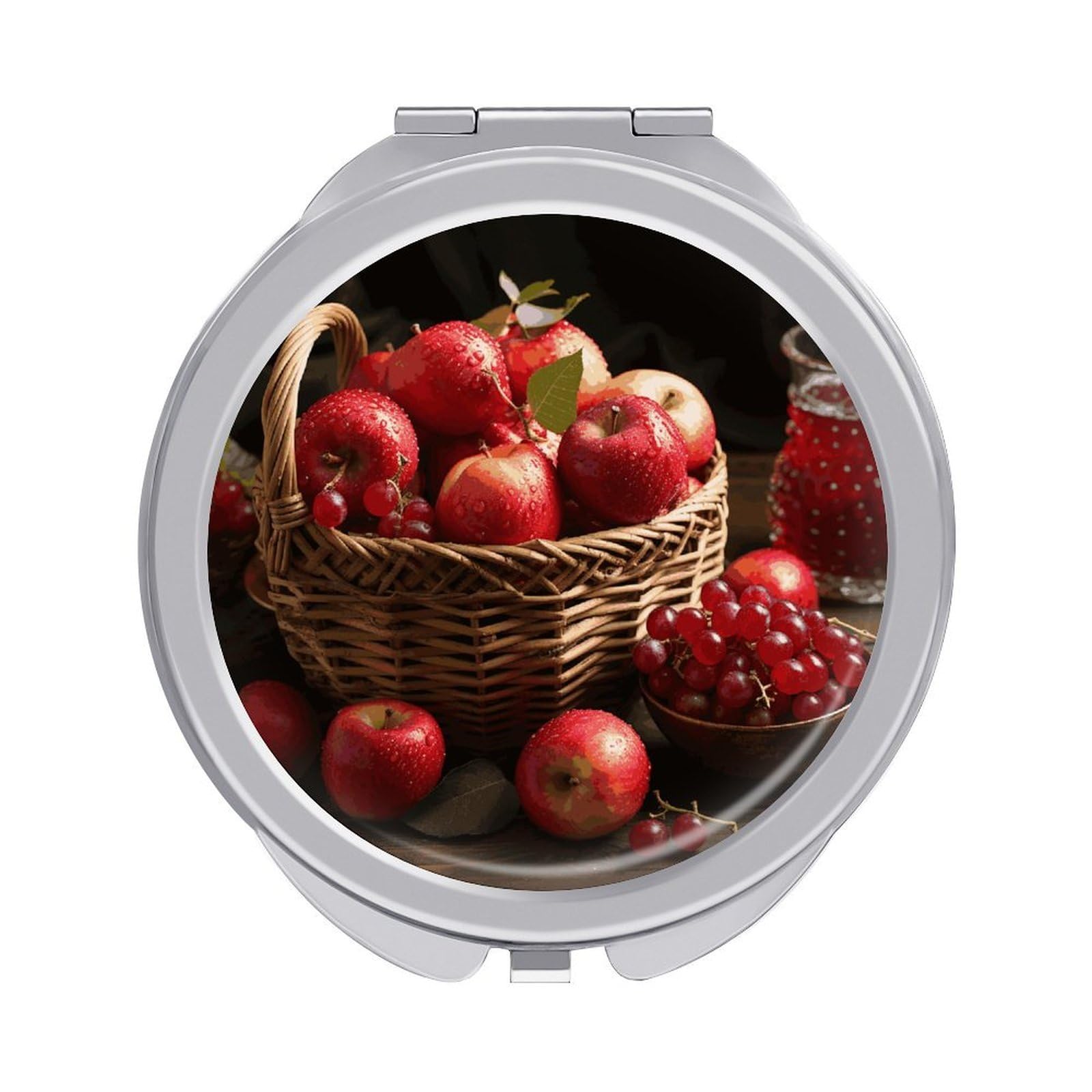 FekiLoot Red Fruit in A Basket Makeup Mirror Compact Round Travel Makeup Mirror Portable Folding Handheld Pocket Mirrors for Handbag and Purses Gift Mini Mirrors