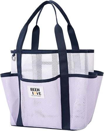 Mesh Beach Bag for Women Small Beach Tote Bag Sandproof Foldable Swim Pool Bag with 8 Pockets for Travel