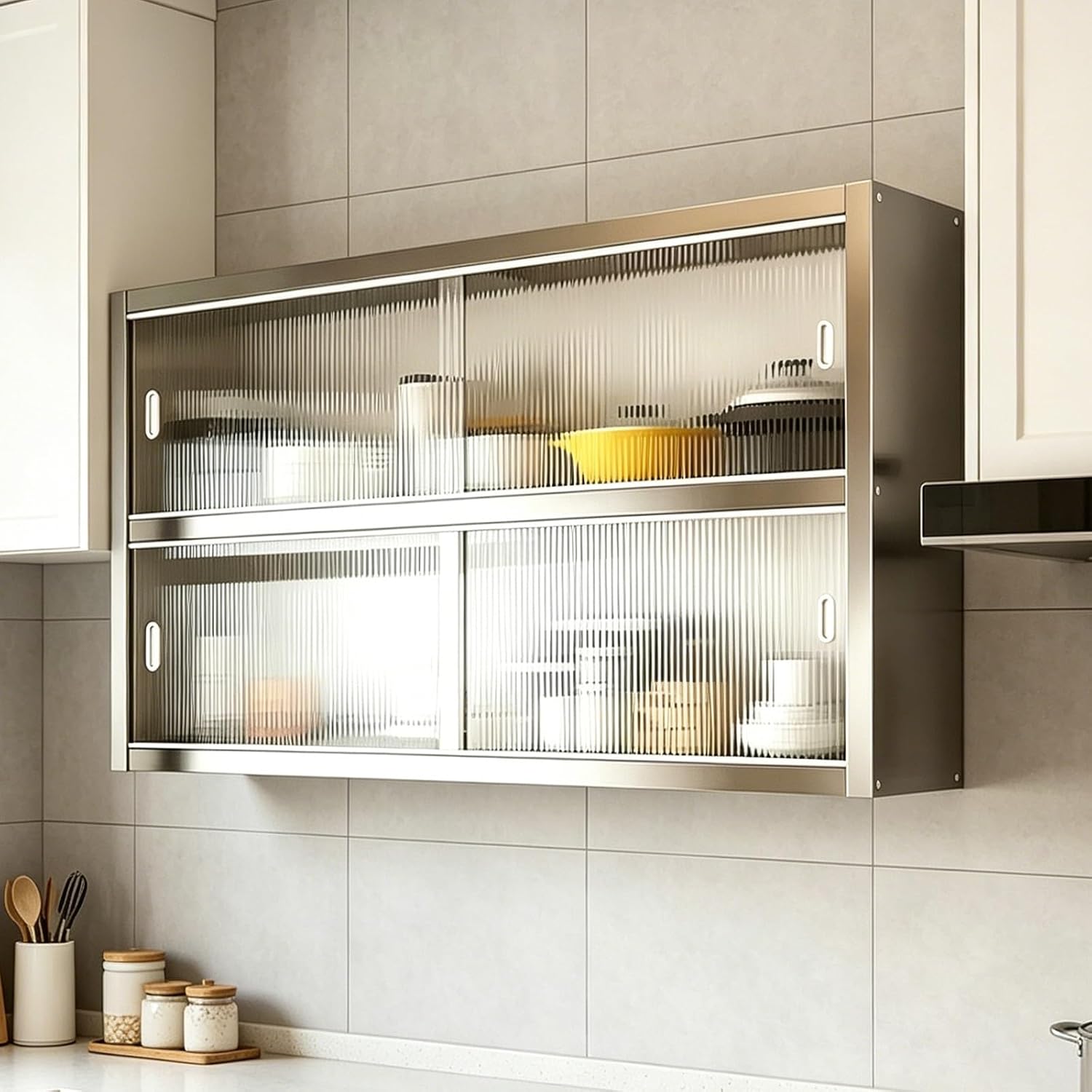 Modern Floating Wall Cabinet with Acrylic Doors, Sturdy Stainless Steel, Easy Installation, Perfect for Displaying Figurines, Collectibles, and Home Decor (70x30x70cm)