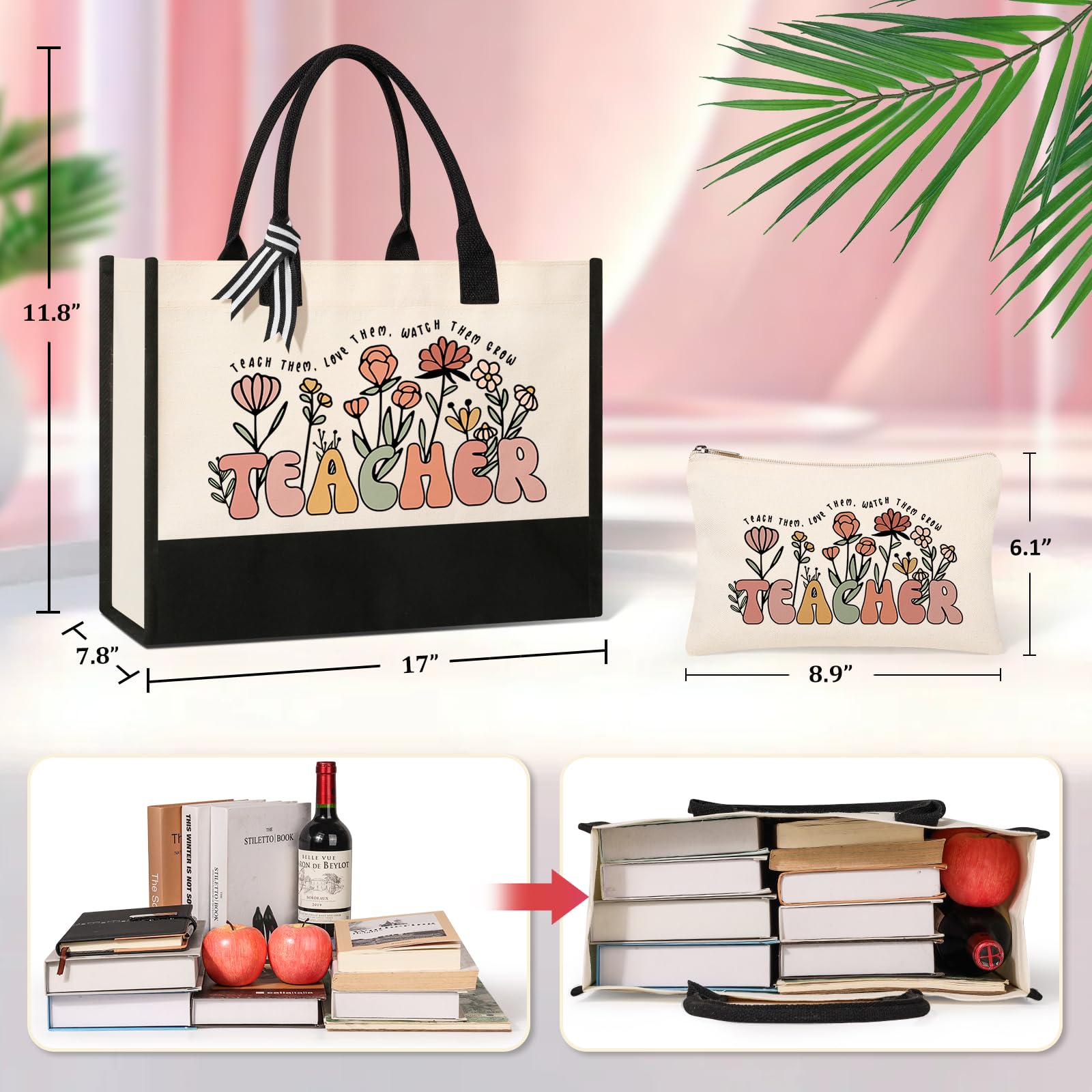 Canvas Tote Bag Makeup Bag for Women - Personalized Teacher Appreciation Gifts