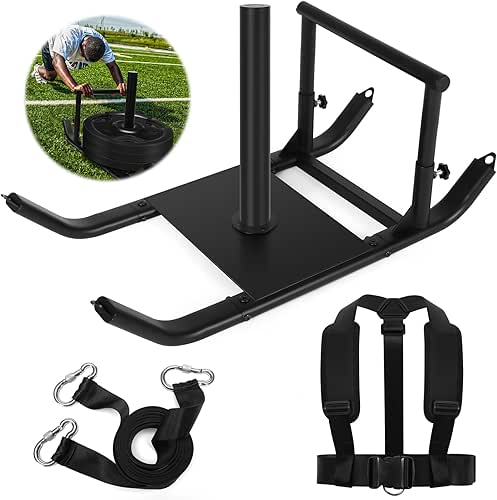 GDFISH Large Weight Sled, Adjustable Height Handle Push Sleds, Workout