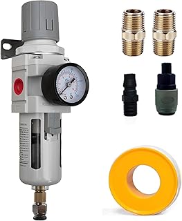 Wosudim 3/8" NPT Air Regulator Air Compressor Filter - Air Pressure Regulator Water Separator, 5 Micron Particulate Filter, Poly Bowl, Gauge(0-150psi), Metal Bracket, NPT Fittings, Thread Seal Tape