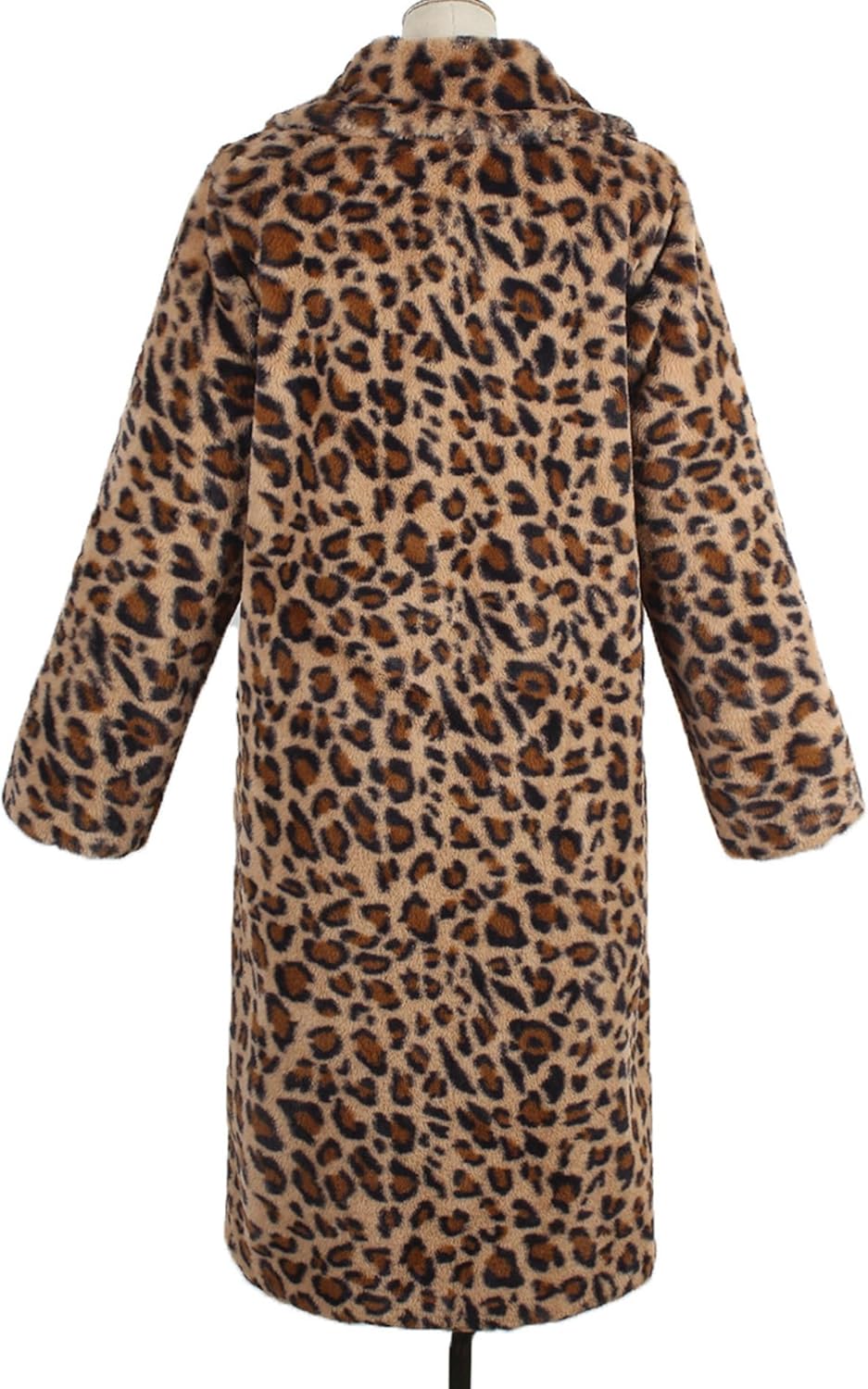 Sexyshine Women's Leopard Print Faux Fur Long Coat Winter Fall Lapel Collar Fuzzy Furry Trench Coat Open Front Jackets