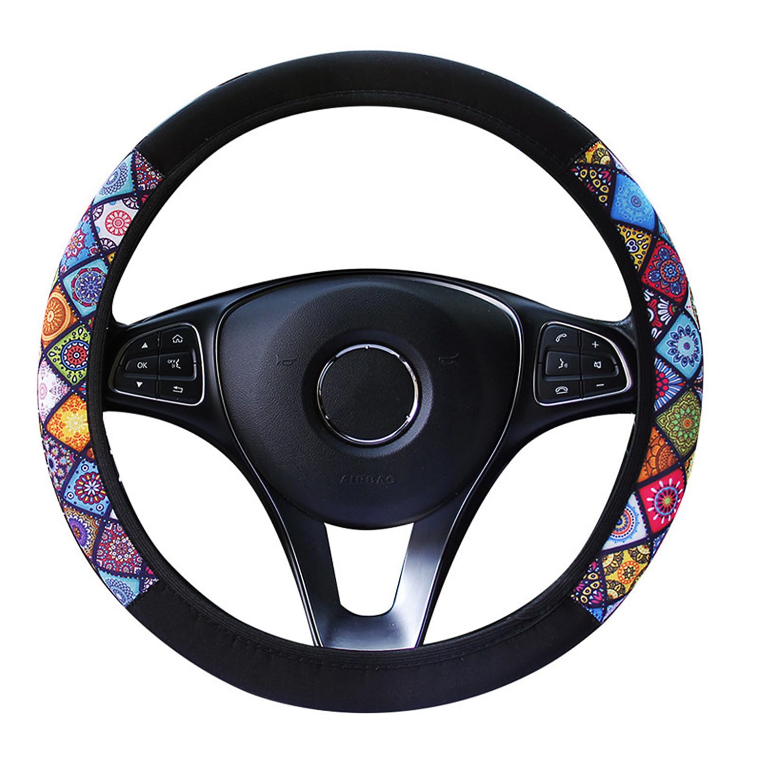 1 Pezzo Coprivolante Auto, Coprivolante in stile nazionale, Copri Sterzo in Microfibra Traspirante e Antiscivolo, Coprivolante che Assorbe il Sudore 37-38cm Universale
