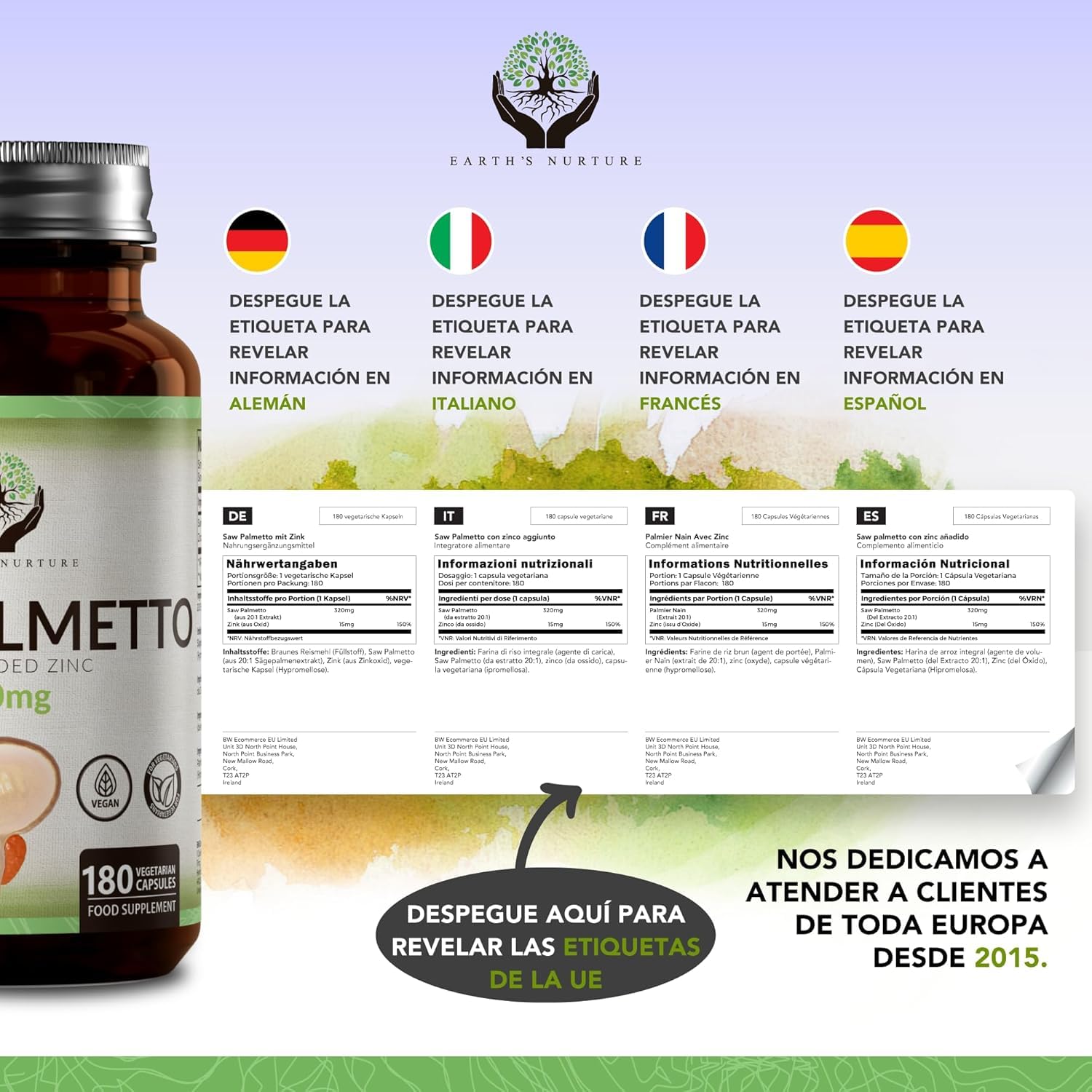 EN Saw Palmetto | 180 Saw Palmeto Cápsulas - Alta Potencia 320mg Serenoa Repens con Zinc por Porción | Sin OGM, Gluten, Lácteos y Alérgenos | Hecho en el Reino Unido
