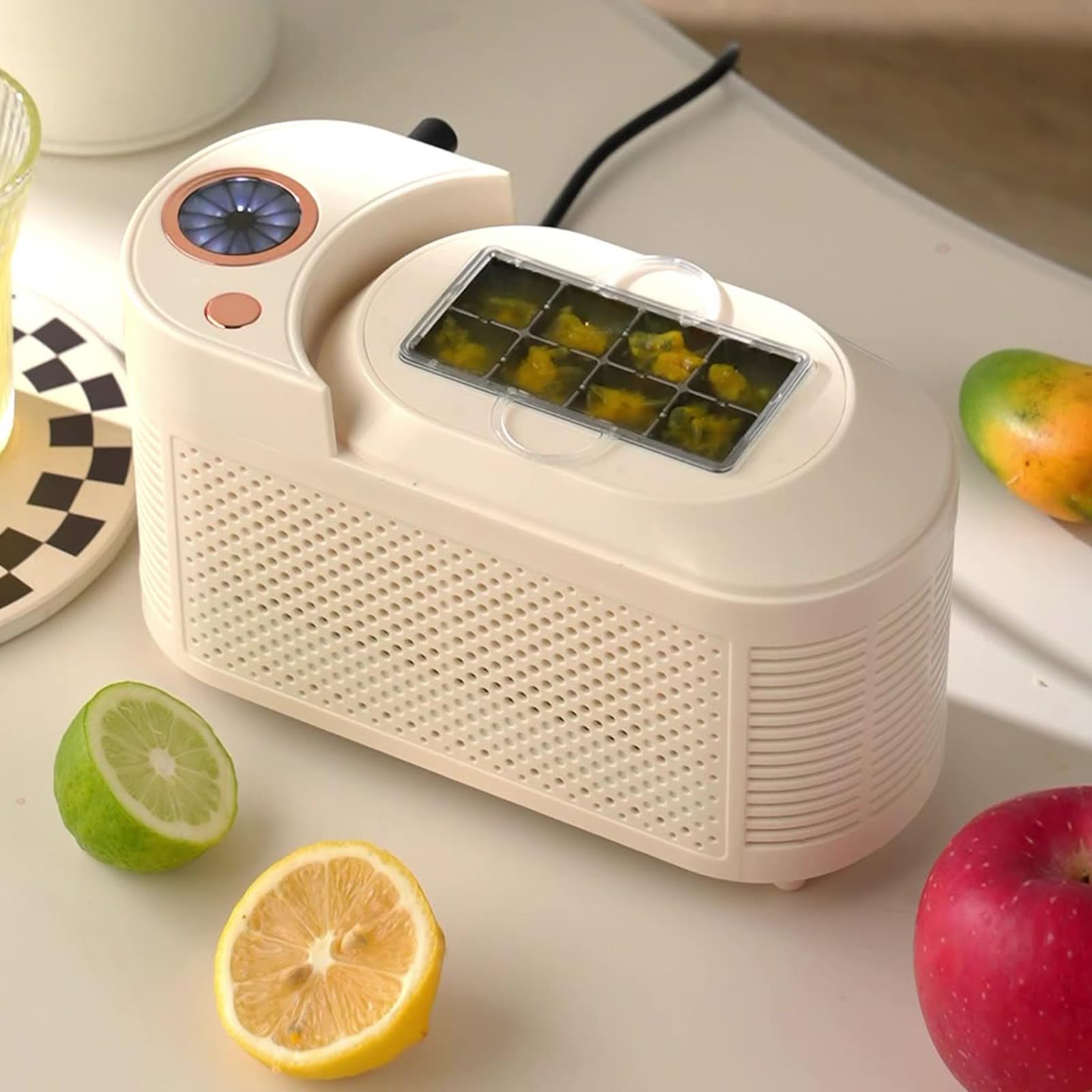 Máquina de hielo semiconductora de bajo ruido, portátil, para camping, hogar, cubos multifuncionales, máquina de hielo de bajo consumo