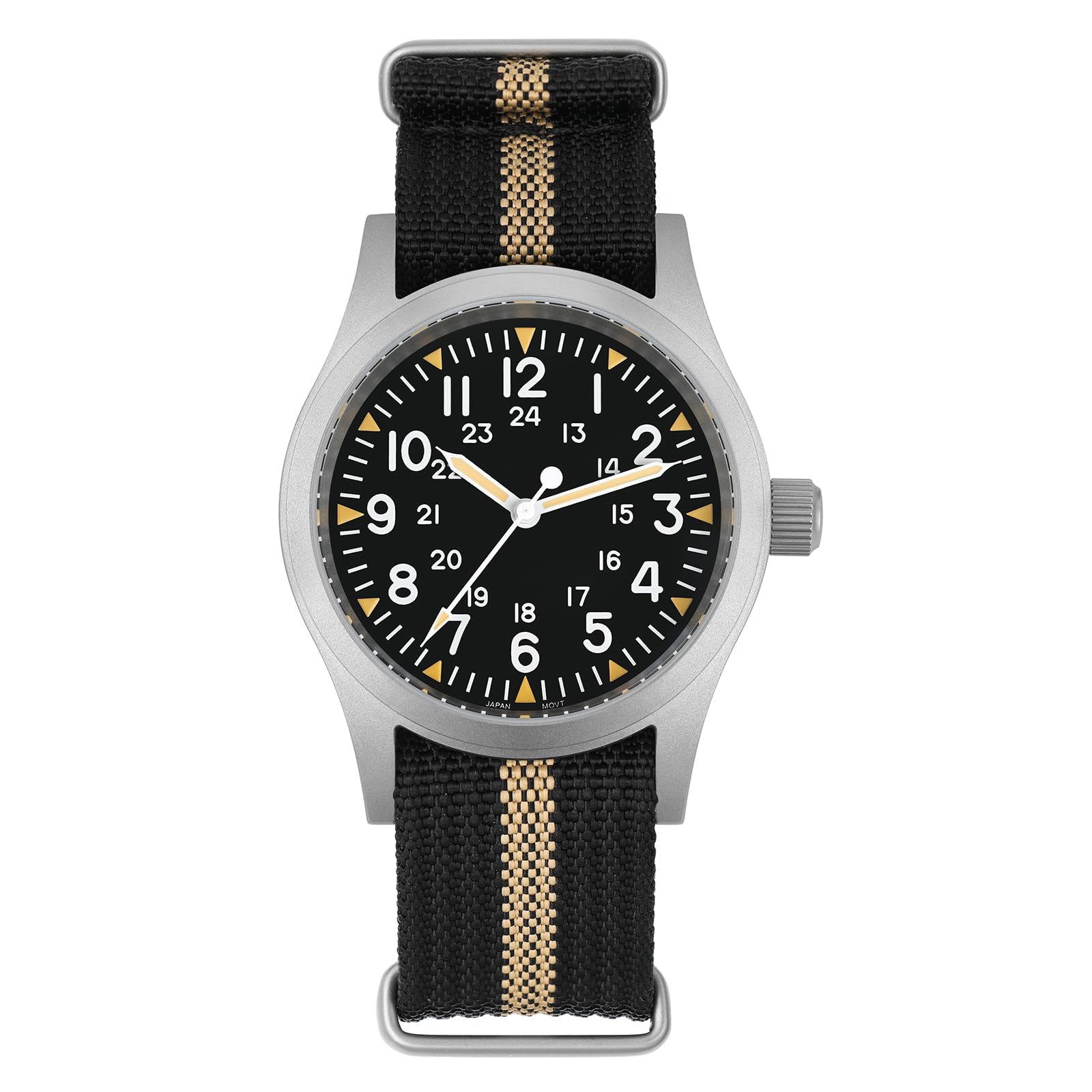 Militado ML05 ML05B 38mm Vintage Felduhren Für Männer, VH31 Schweigende Sekunde/515/Miyota Super 2035 Quarzwerk, Gewölbtes Saphirglas Mit AR-Beschichtung, C3 Super-Leuchtmasse, 100M Wasserdicht