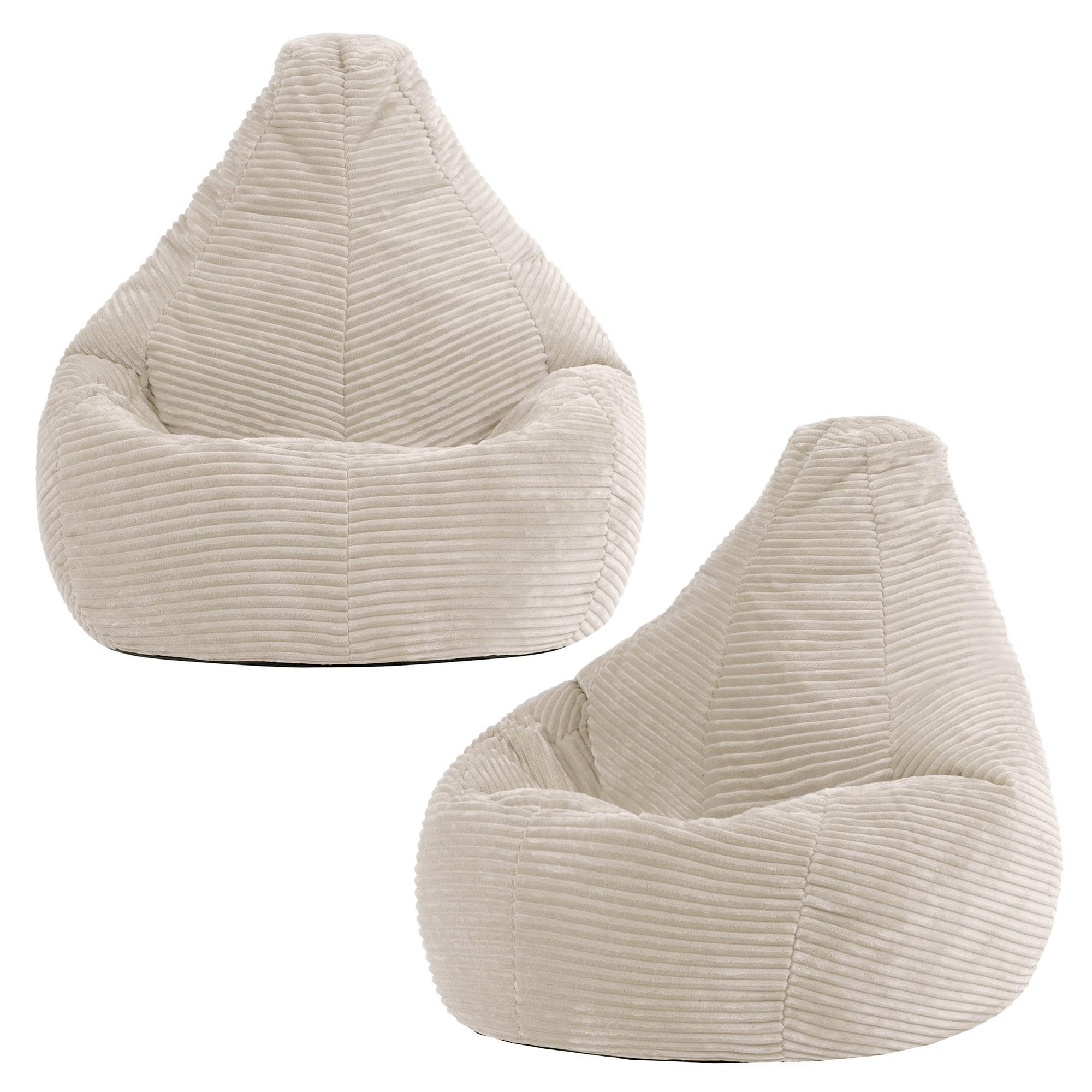 Icon Dalton Sitzsack Kinder, Beige, 2er Pack, Flauschiger Cord Stoff, Sitzsack Cord mit Füllung, Bequemer Kinder Gaming Sessel, Kuschelsessel, Lese Sessel, Schlafzimmer, Kinderzimmer, Spielzimmer