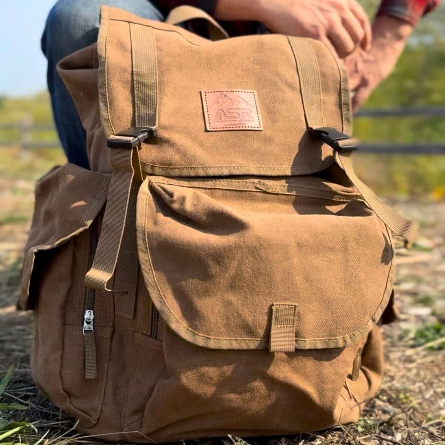 ASR Outdoor 13pc Gold Panning Backpack Kit Collapsible Bucket Prospecting Tools (4 Colors) (Khaki)