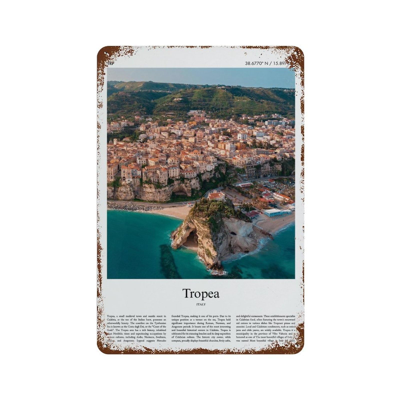 xiaoxiaoshen Tropea Italy City Scenery Wall Decor Art Metal Tin Poster Modern Home Decor Art Home Bar Shop Decorations Vintage Sign 30x20cm