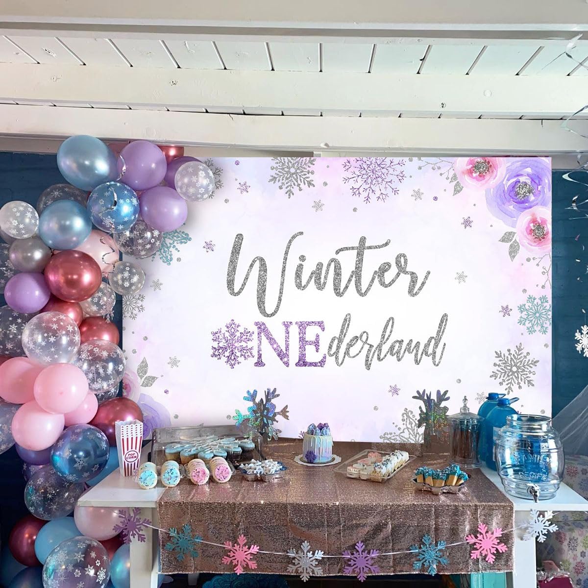 Avezano Winter Onederland Backdrop 7x5ft Purple Snowflake Background Winter 1st Birthday Party Decoration First Birthday Photo Background Dessert Table Banner