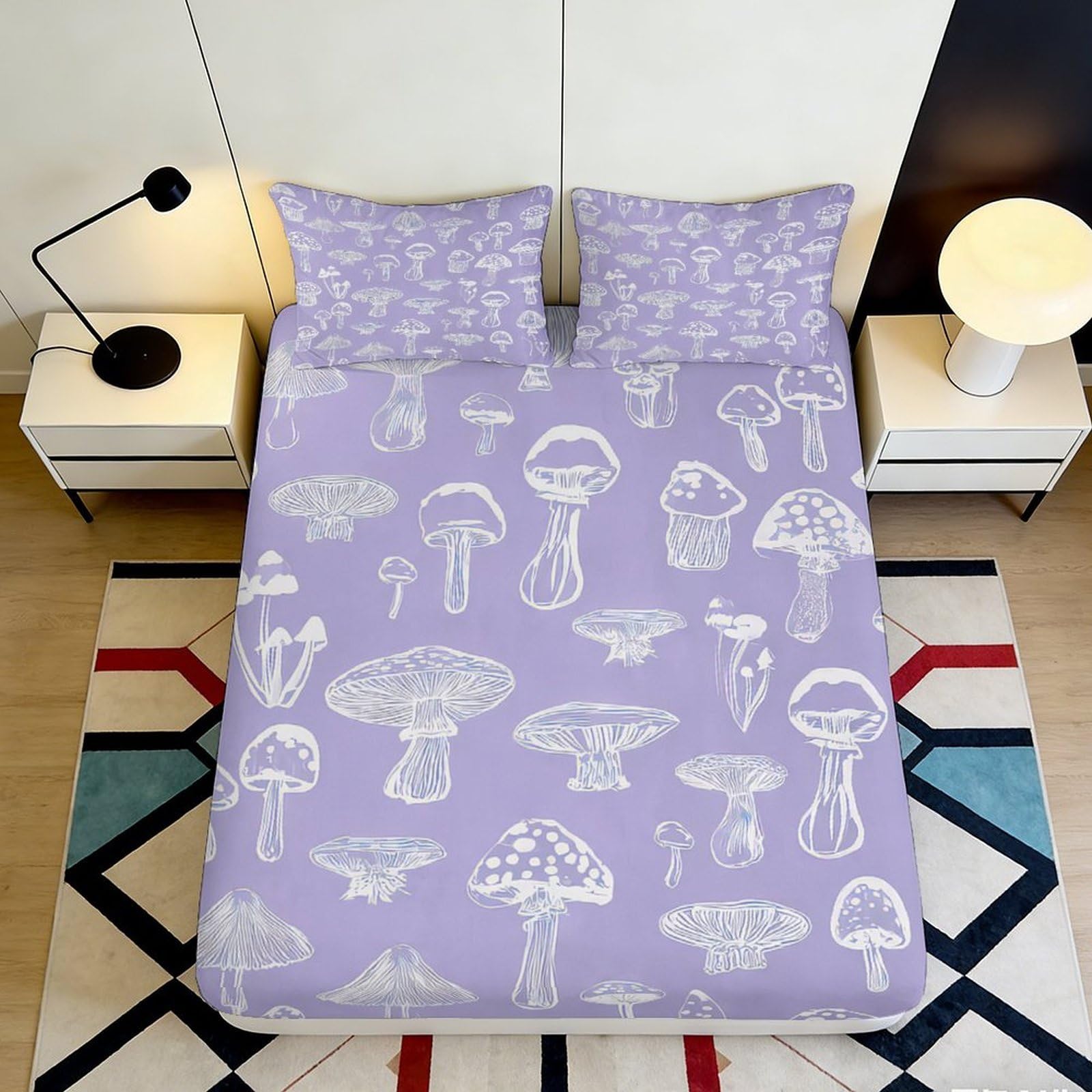 Pnayamiorkfel Style-3 3D Printed Purple Mushroom Fitted Sheet Microfiber Bed Cover For Bedroom Guest Room Dustproof Washable Decor 90X200x25cm