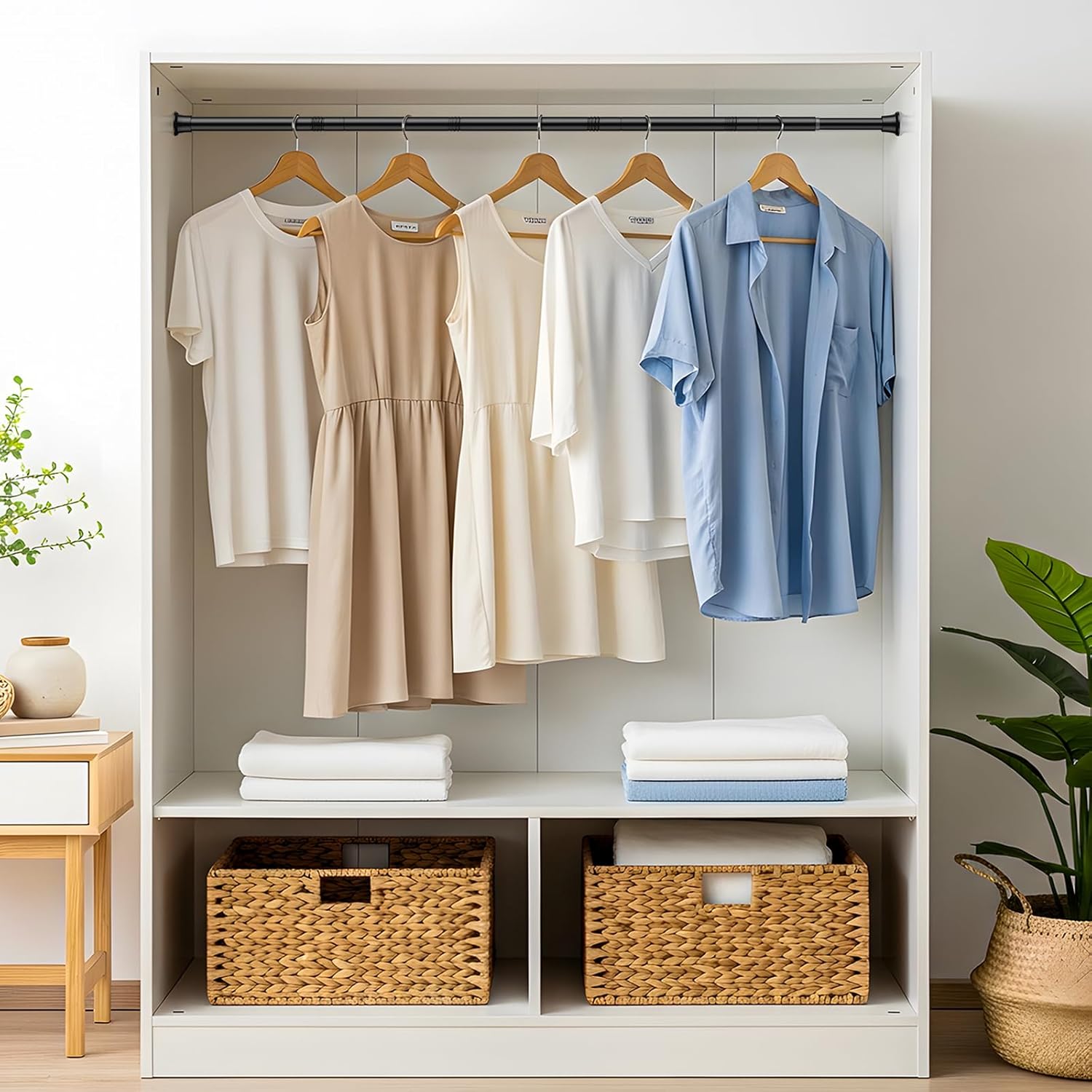 4pack Tension Curtain Rod 30 to 62 Inch, Black Spring Tension Curtain Rod Adjustable Expandable Curtain Rod No Drilling, Spring Loaded Curtain Rods for Windows, Bedroom, Doorway Door, Closet