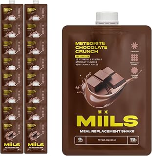 MIILS Meteorite Chocolate Crunch 16 Pack, Meal Replacement Shake, High Protein Breakfast, Rich Chocolate Taste with Crunchy Mix-Ins, Grab and Go Breakfast, 19g Protein, 3g Sugar and 19 Vitamins & Minerals