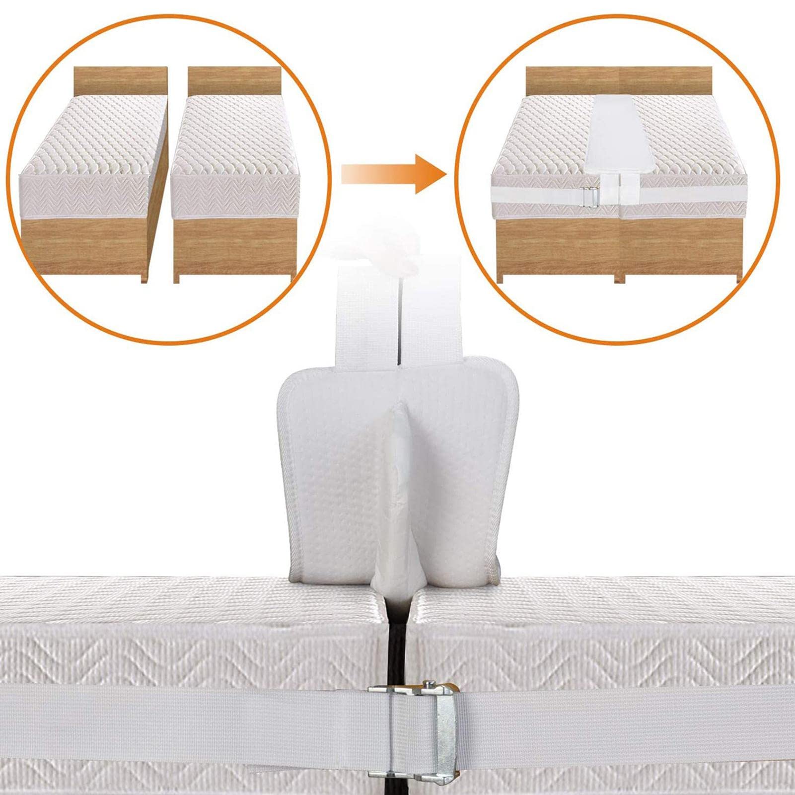 Kit de conion Bed Bridge Twin King - Conector de colchón con correa - Relleno extra y - Conector de cama ajustable y cómodo - Bolsa de almacenamiento incluida