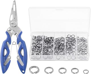 Keadic 200Pcs [5 - Sizes] Heavy Duty Stainless Steel Split Fishing Rings - Double Snap Loop Lure Connectors with Fishing Pliers Accessory 30lb to 120lb Test