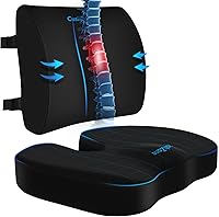 CushZone Ergonomic Memory Foam Seat Cushion & Lumbar Support Pillow - Sciatica Pain Relief, Posture Correction, Non-Slip for Office Chair, Car, Wheelchair (Black)