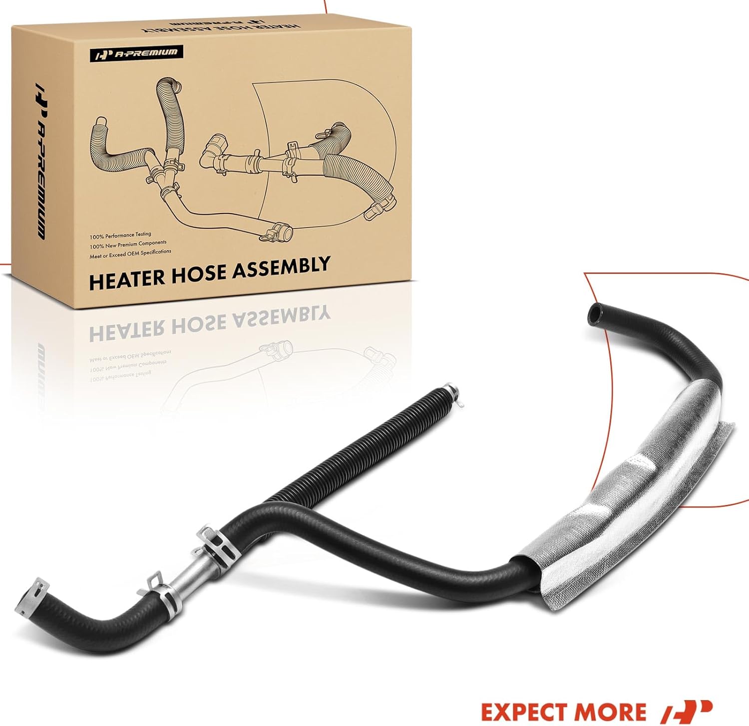 A-Premium HVAC Heater Hose Pipe Line Assembly with Protective Sleeve, Clamps, Coolant Hose Heat Shield Compatible with Dodge Durango 2001-2002, Durango 2003 5.9L