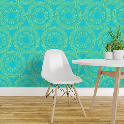 Miniatura 3 de Spoonflower Removable Wallpaper Swatch - Retro Circles Abstract Orange Yellow MCM Resort Style Custom Pre-Pasted Wallpaper