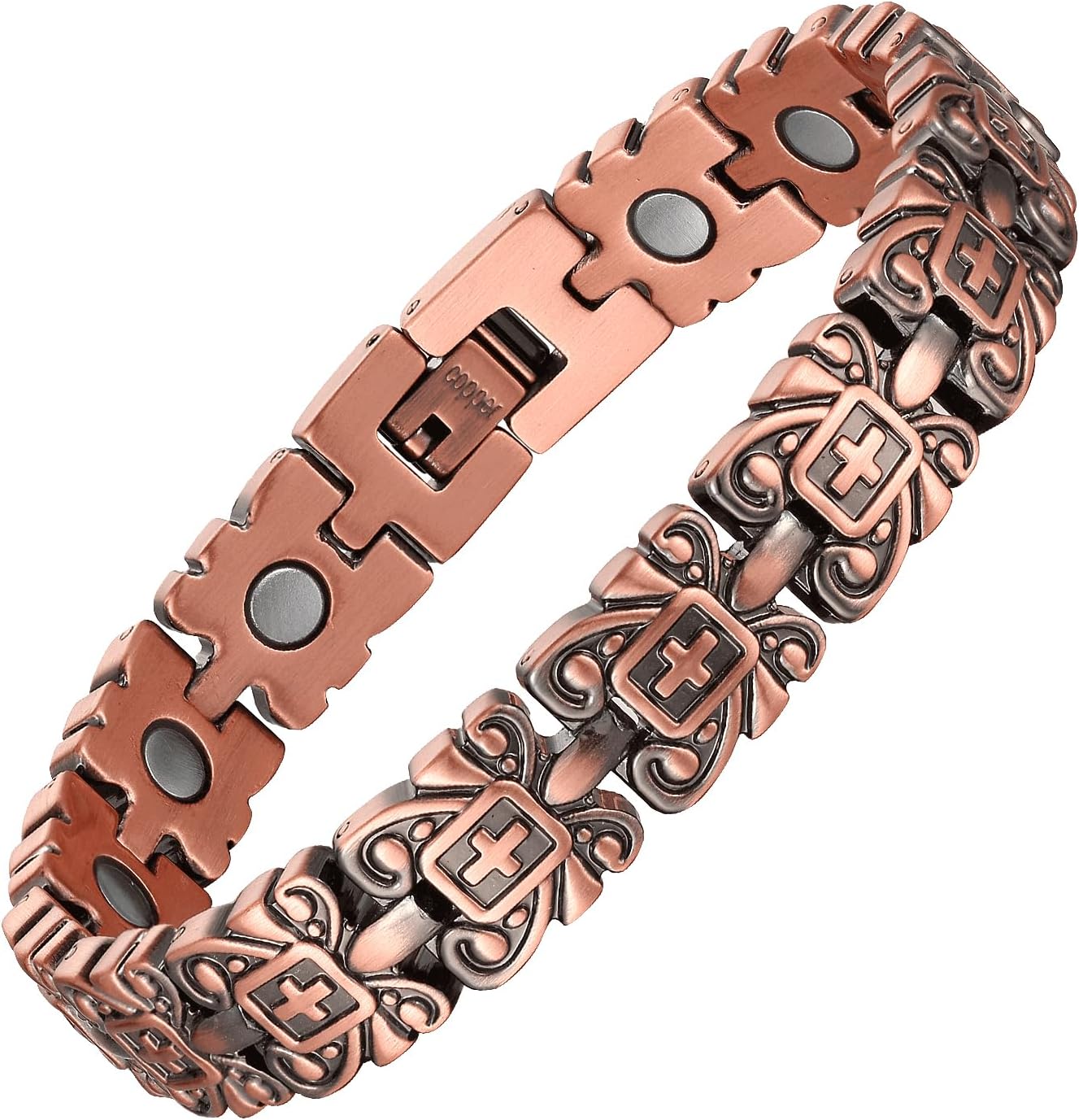 MagEnergy Copper Magnetic Bracelet for Women, Christian 99.9% Copper Bracelet for Women with Ultra Strength Magnets, Adjustable Biblical Cross, Gift