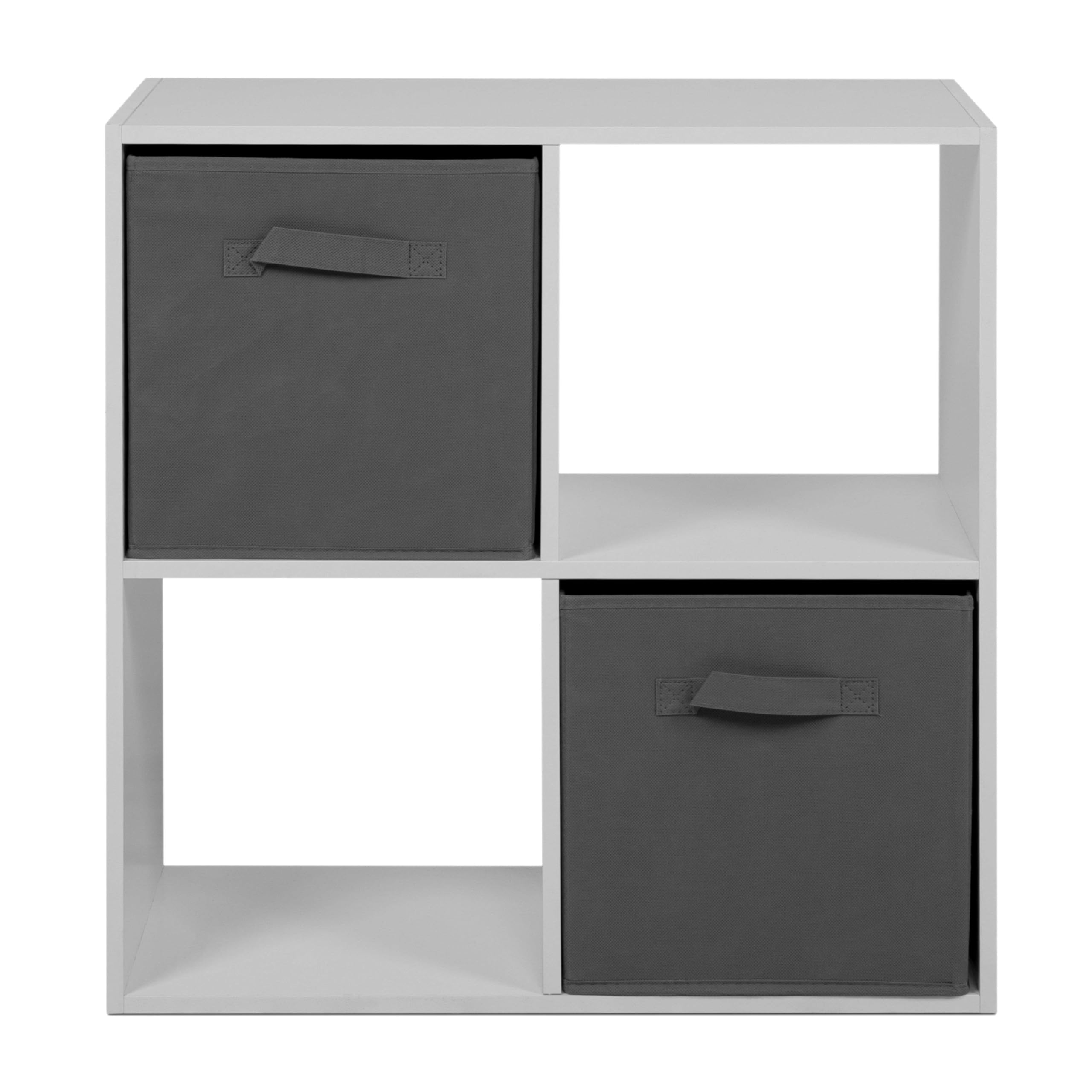 Miroytengo Estantería de Libros 4 Cubos Abril, Estantería de Pie 2 Cajones Tela Salón Blanco Mate y Gris 60x60x28 cm