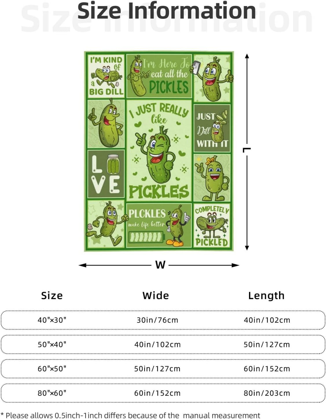 Pickle Lovers Throw Blanket, Funny Gift for Adults & Kids, Soft Fuzzy Flannel - 60"x80" - Adults/Queen