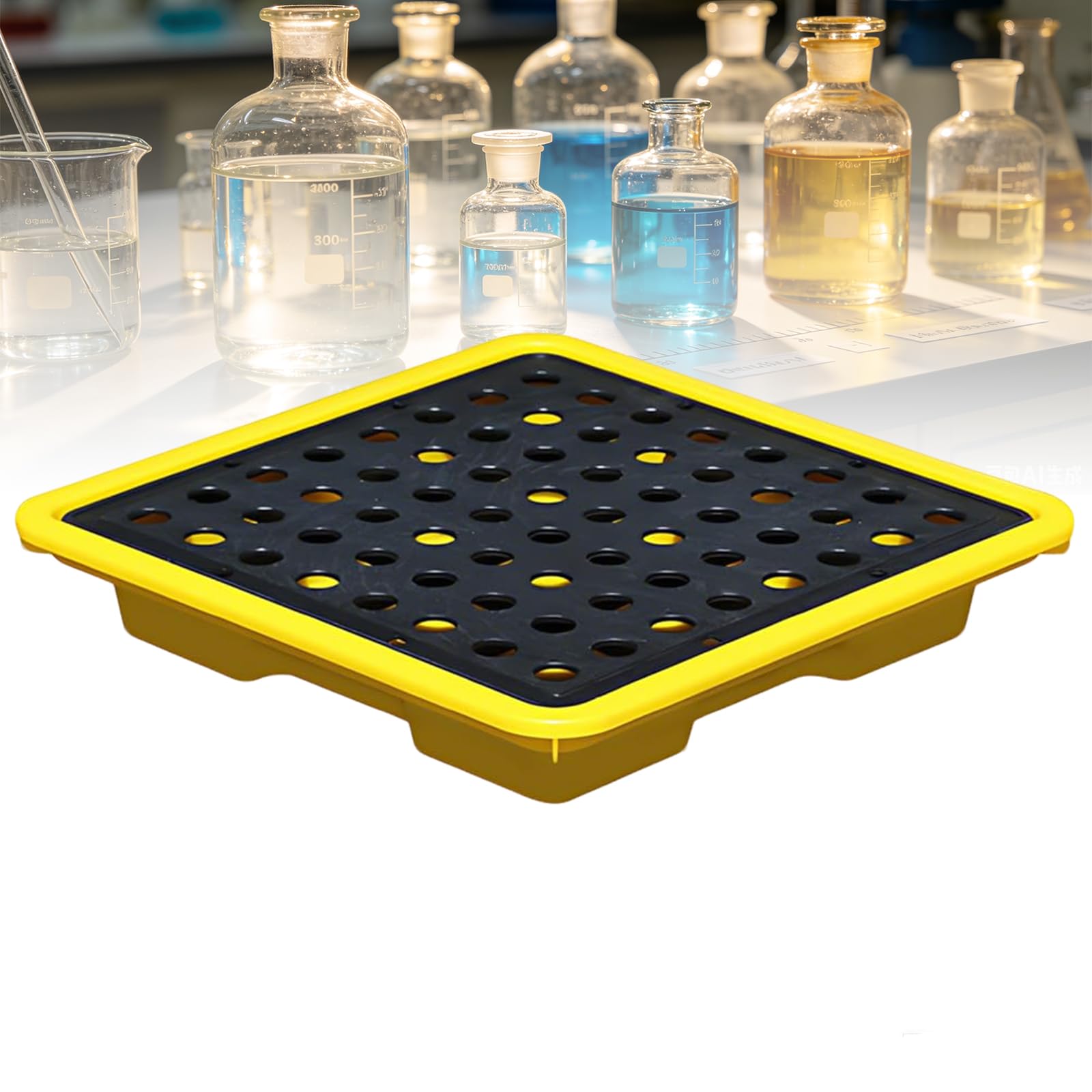 Bac de récupération et d'égouttement avec grille amovible, bac pour fût d'huile de 4/11/13L, pour garage, atelier ou laboratoire, contenant pour huiles et produits chimiques résistan 4 L/33X33X5.8 CM