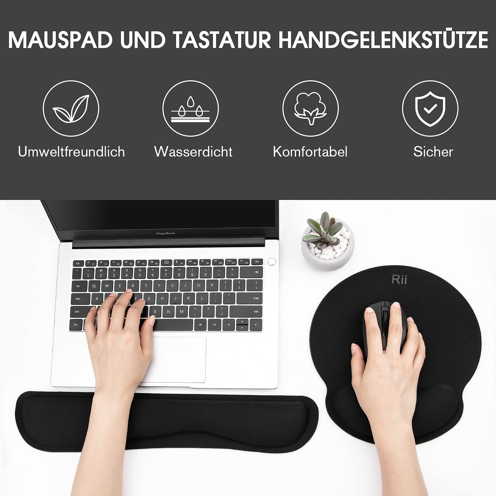 Podkładka pod mysz, podkładka pod nadgarstek, ergonomiczna podkładka pod mysz do klawiatury i myszy z pianką memory, antypoślizgowa, trwała do pracy biurowej