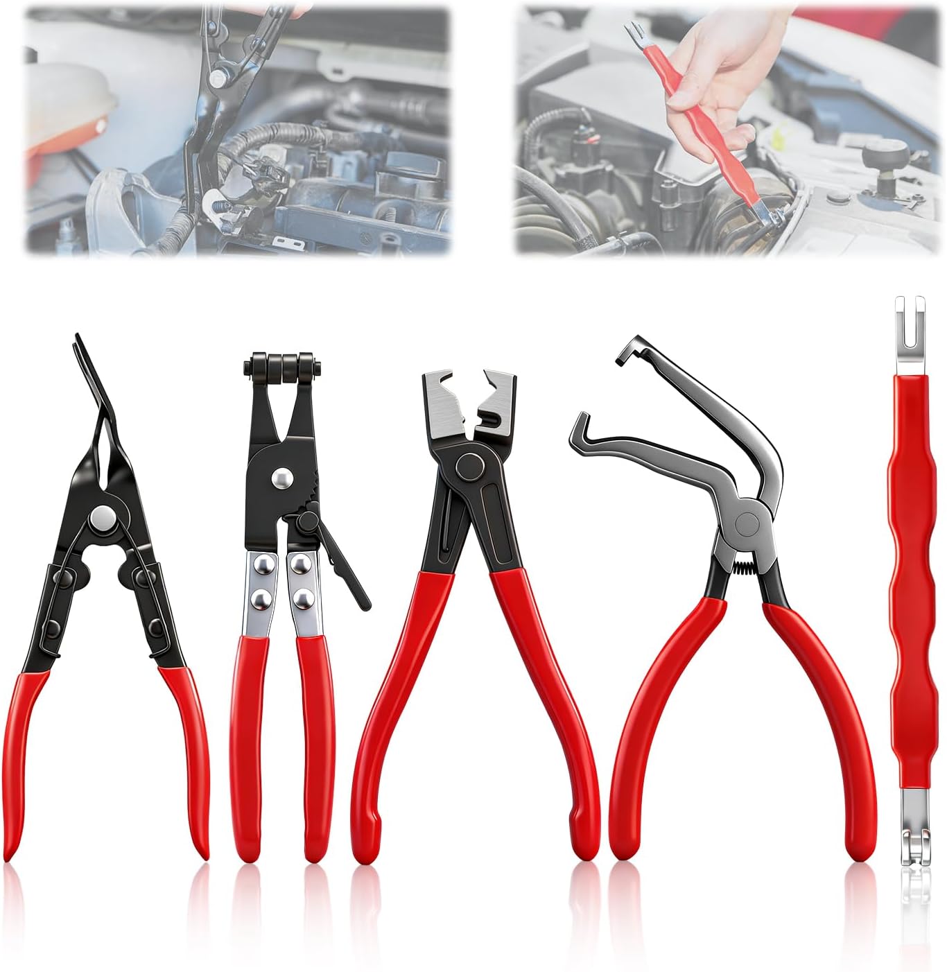 Saker Electrical Disconnect Pliers Electrical Connector Removal Tool – 5PCS Automotive Hose Clamp Tool Set for DIY Car Owners, Safe Electrical Connector Removal, Tight Engine Bay Repair & Maintenance