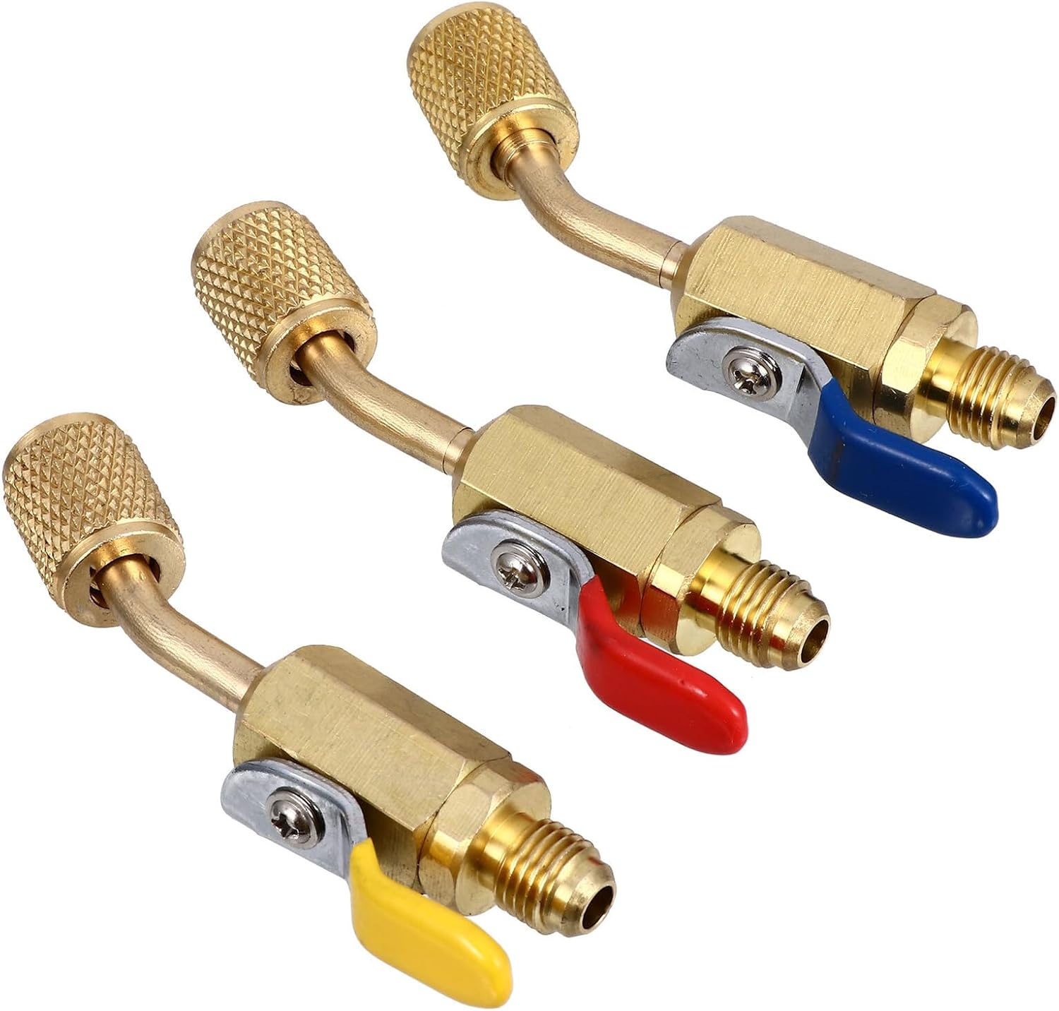 Balacoo Vacuum Pump Adapter Angled Copper Ball Valve 3pcs Gas Types Ac Refrigeration Shut Valve Male to Female Sae Fittings for Automotive