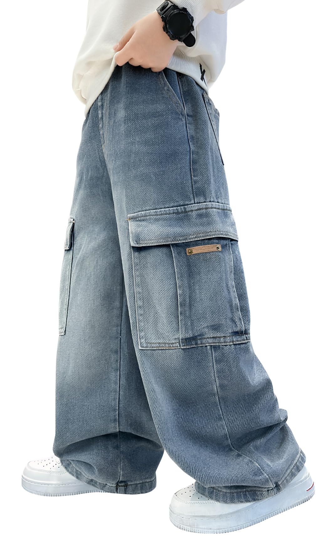 Happy Cherry - Baggy Jeans chłopięce szerokie spodnie dżinsowe chłopięce Y2K Streetwear Spodnie dziecięce Nastolatek Hip Hop Streetwear Casual na lato Wiosna Jesień Zima - 110-164
