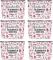 6-Pack Nashville Themed Travel Makeup Bags - Girls Trip Gifts, Cosmetic Pouches for Women, Vacations & Holidays