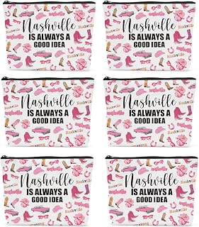 6-Pack Nashville Themed Travel Makeup Bags - Girls Trip Gifts, Cosmetic Pouches for Women, Vacations & Holidays