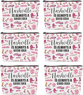 6PCS Nashville Travel Makeup Bag Nashville Themed Girls Trip Gifts Favors Nashville Travel Lover Gifts for Women Her Travel Cosmetic Bag for Holiday Trip Vacation