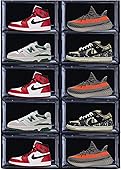 Bear Care Sneaker Storage Box - Black (Pack of 10) | Front Opening Heavy Duty Shoe Box, Stackable Sneaker Crates with Magnetic Closure | Shoe Storage Organizer | Sneaker Storage Container