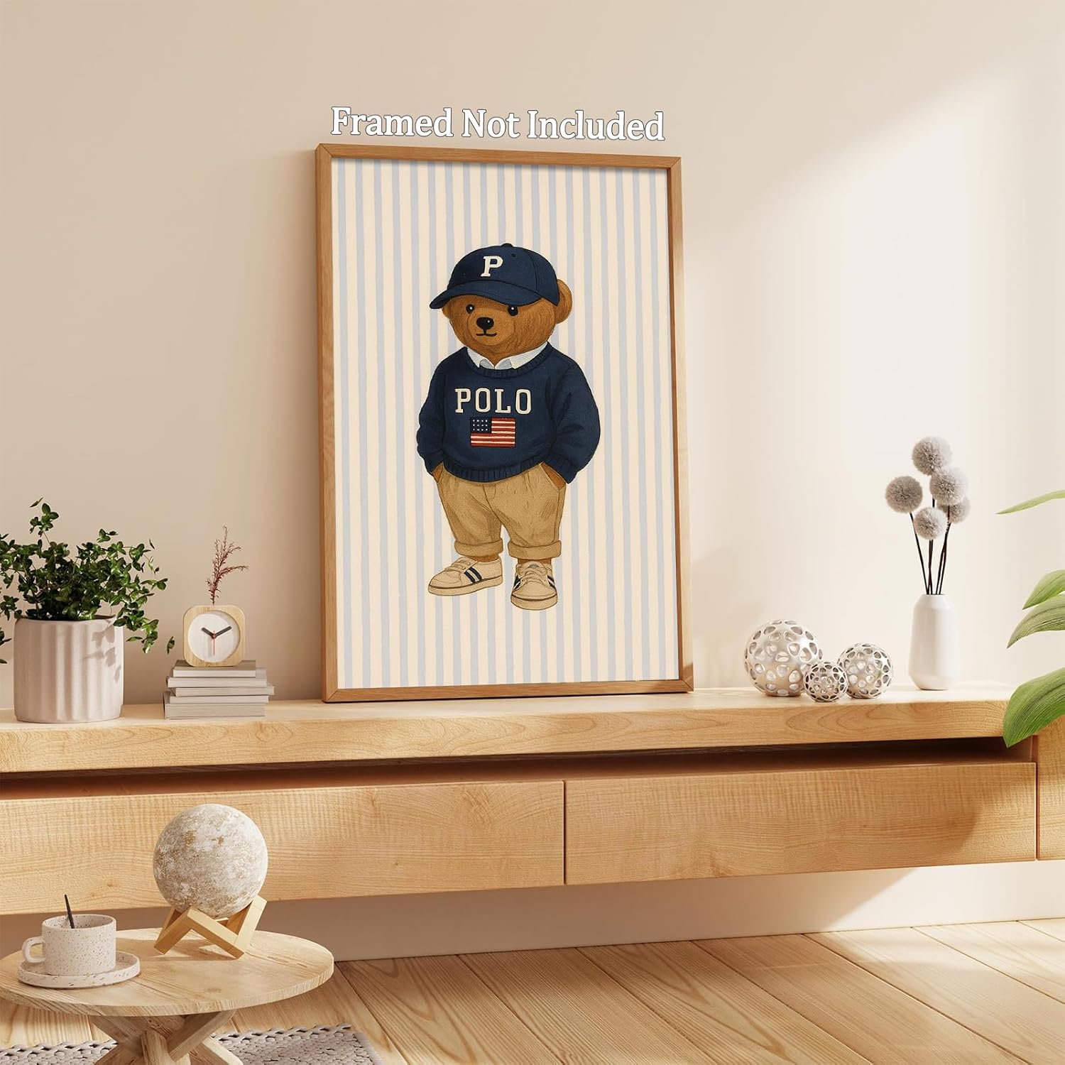Funny Sports Leisure Teddy Bear Poster Minimalist Blue Sweater Hat Animal Wall Art Canvas Printed Posters For Home Bedroom Dorm Bathroom Wall Decor 12X18 in Unframed-Canvas Rolled Up - Image 3