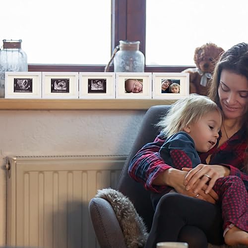 Miniatura 2 de 5 marcos de fotos plegables para futuros padres, 4.7 x 6.8 pulgadas, marco de fotos de ecografía de madera natural, marco de embarazo, primer marco