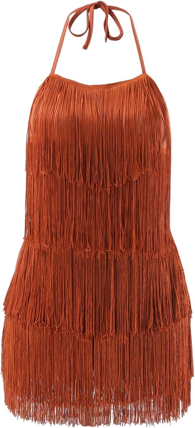 Generic Womens Sequin Cocktail Dresses 1920s with All-Over Fringe Mini Dresses Latin Dance Prom Party Dress Ballroom Costume