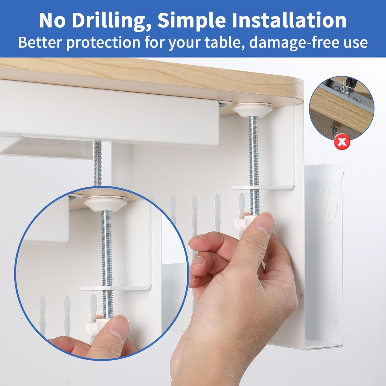 LUKETURE Desk Side Storage, Steel Side Desk Organizer, No Drill Laptop Holder, Clamp on Laptop Mount with Pen Holder, Table Hanging Storage for Home Office, Fits Flat Edge Tables 0.3" to 2.8" M(1 Tier) White image 7 of 8 B0C995H5S4