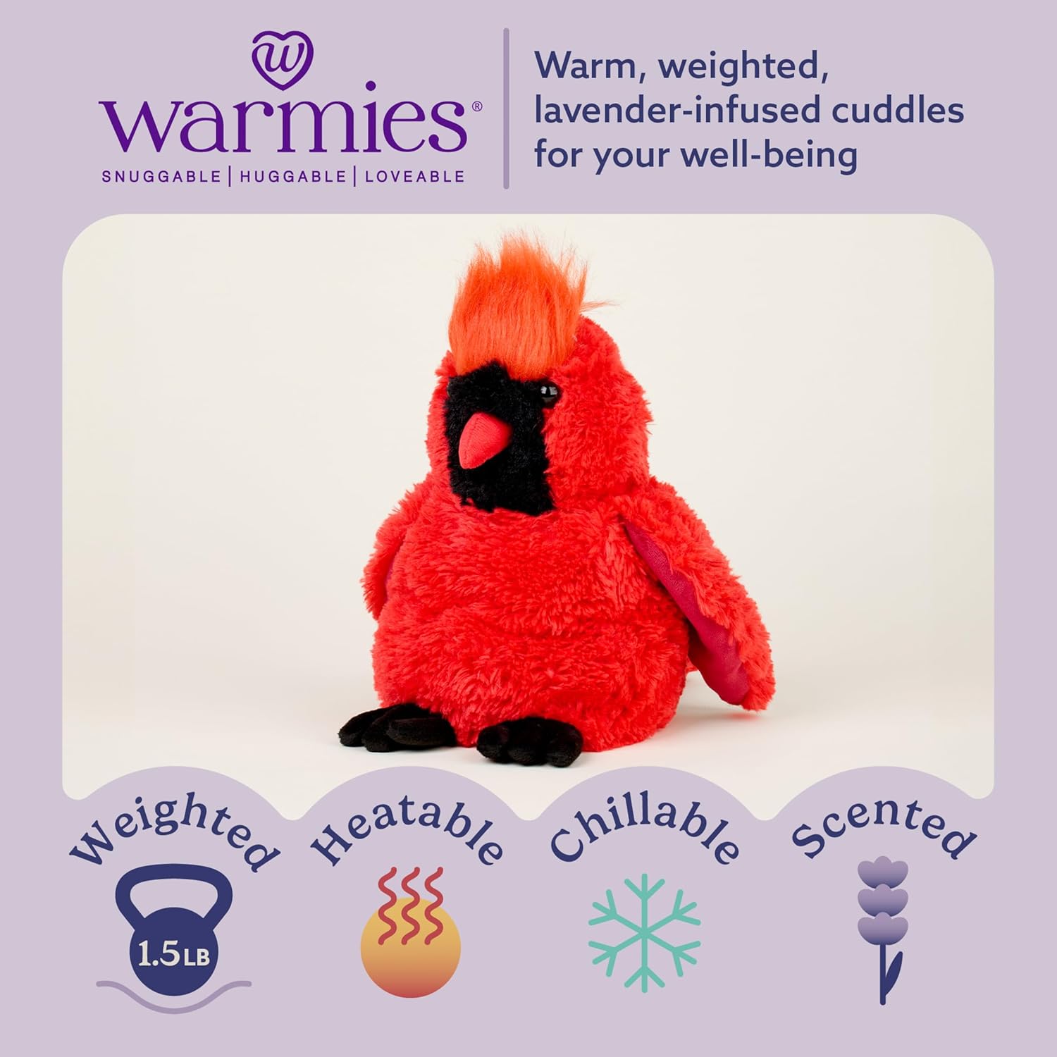 warmies Microwavable & Weighted Stuffed Animals, Red Cardinal - Heated Stuffed Animal Plushie for Warmth & Comfort - Cute Soft Plush Toys for Adults & Children (Boys, Girls, Babies & Toddlers)
