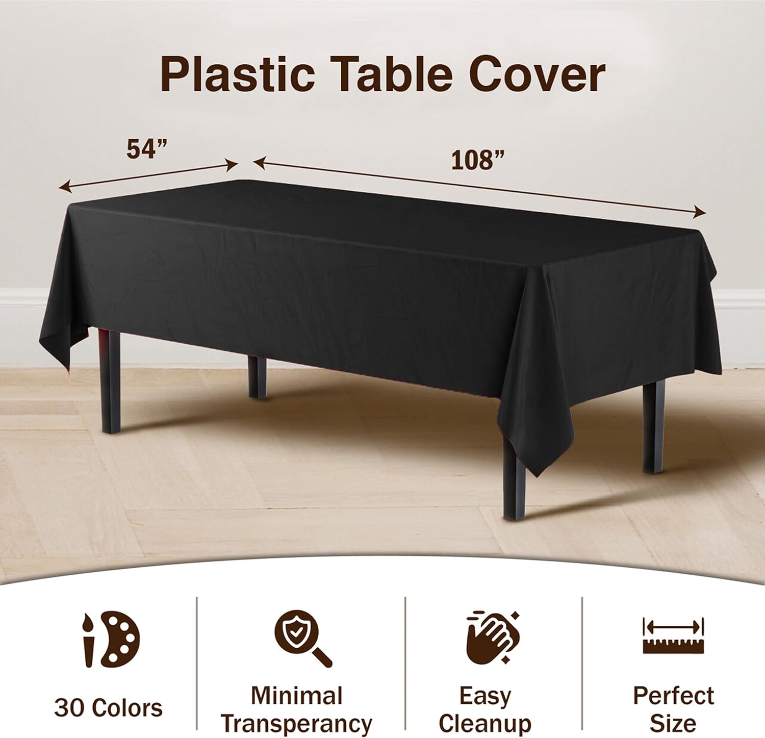 Party Solids Black Rectangular Plastic Tablecloth - 54x108 Inch, Pack Of 24