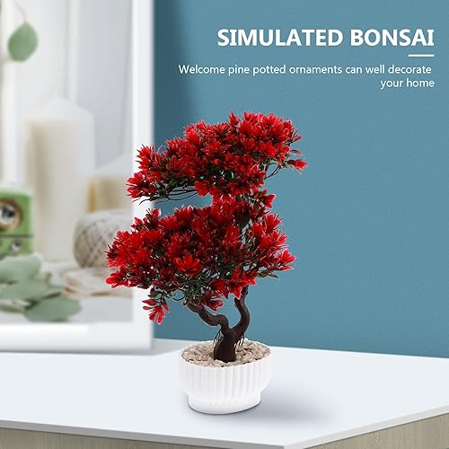 Miniatura 6 de Hemoton Árbol artificial de pino bonsái, mini árbol de simulación, planta sintética en maceta, adornos falsos para maceta, planta de bonsái de cedro