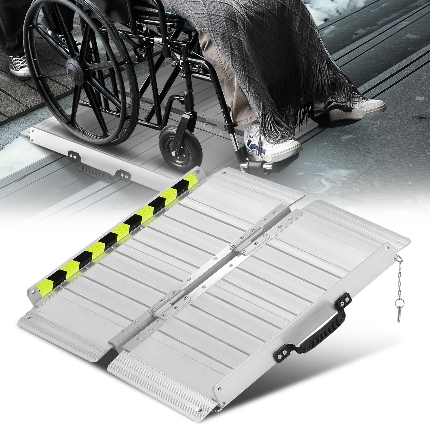 Auto Dynasty Wheelchair Ramp 2FT, Portable Folding Aluminum Wheel Chair Threshold Ramps for Home Steps Doorways, 800Lbs Capacity, 29Inch Width, Silver