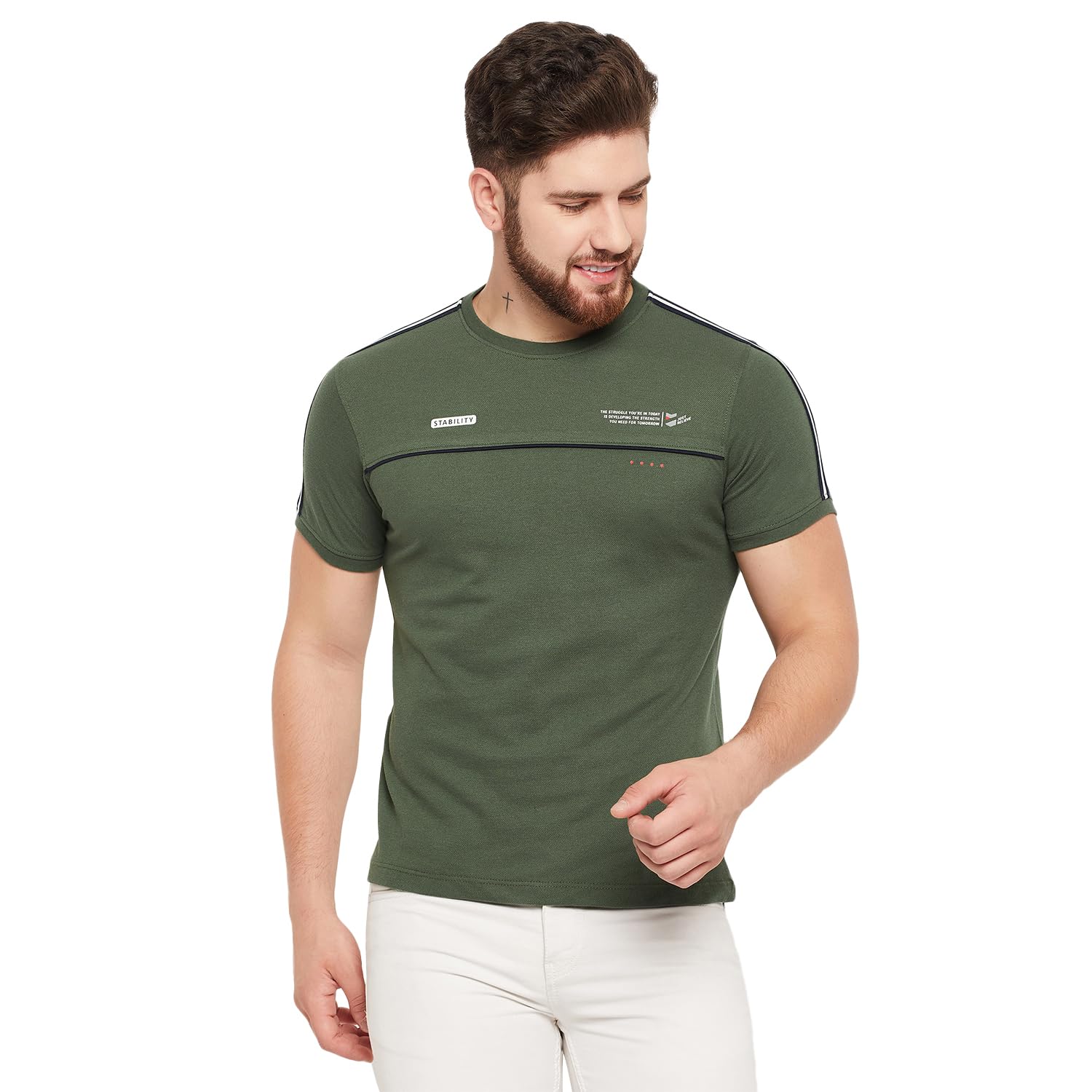 Cantabil Cotton Blend Regular Fit Printed Round Neck Half Sleeve Casual T-Shirt for Men | Half Sleeves T-Shirts for Men | Mens Round Neck Printed T-Shirt (P_MTSH00256)