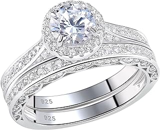 Wedding Rings for Women Cubic Zirconia Engagement Ring Set 925 Sterling Silver Round White Bridal Anniversary Band Promise Size 4-13